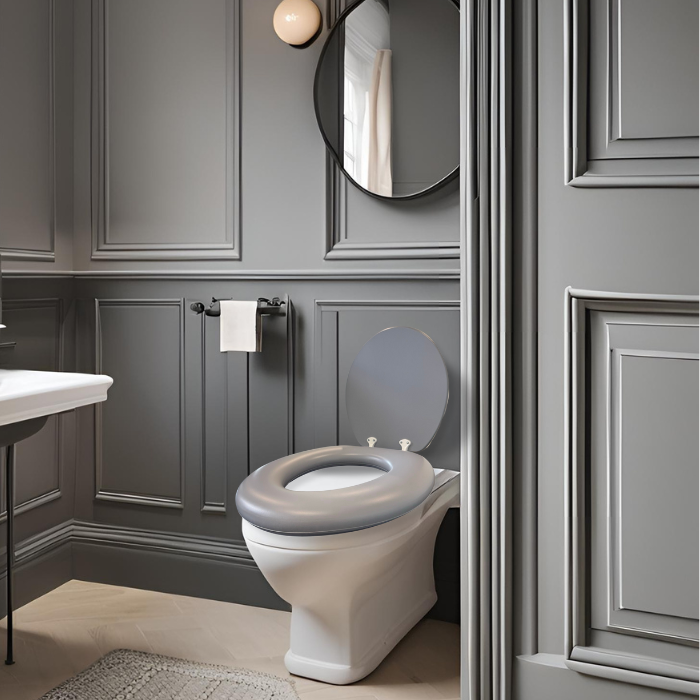 Cush'n Soft Mist Grey Padded Toilet Seat Lifestyle Image
