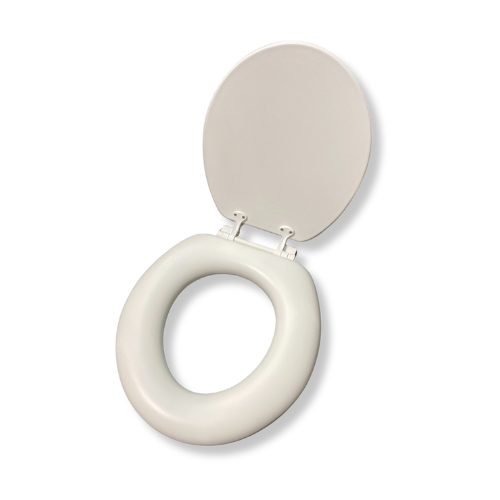 Open white floral peacock toilet seat