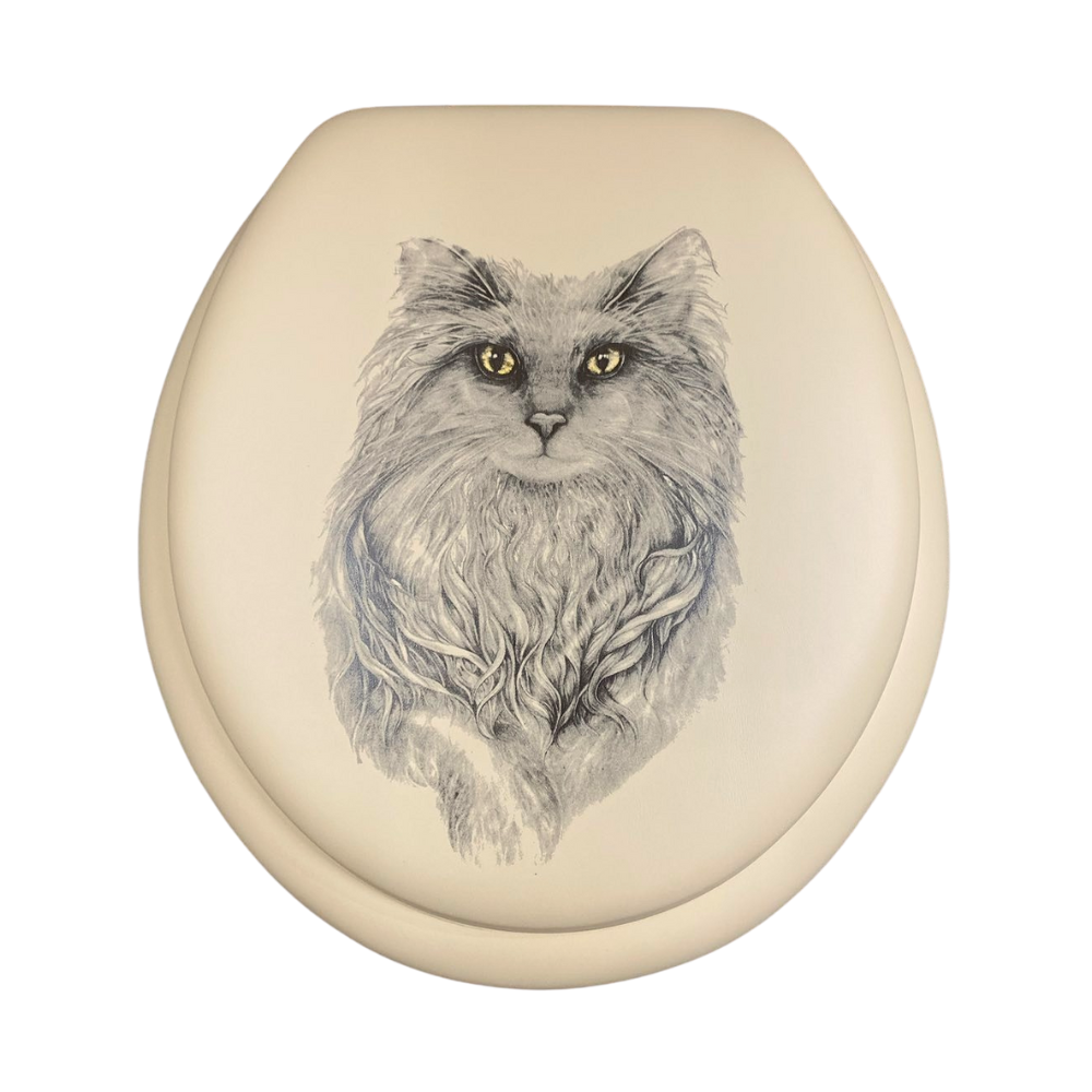 Cush'n Soft Cat on Beige Padded Toilet Seat